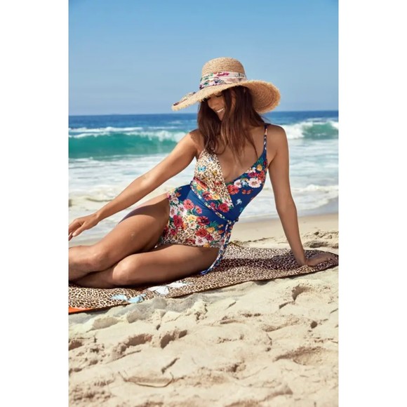 Johnny Was Fleur Braid Wrap One Piece Swimsuit XS M Butterfly Floral Print Belt - Picture 6 of 7